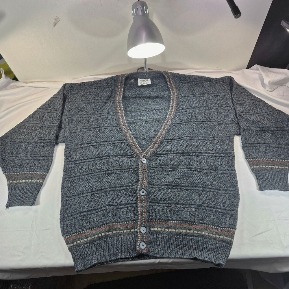 Vintage 90s Cambio Italia Men 2X Wool Blend V-Neck Cardigan Sweater Grandpa Core - Picture 5 of 11